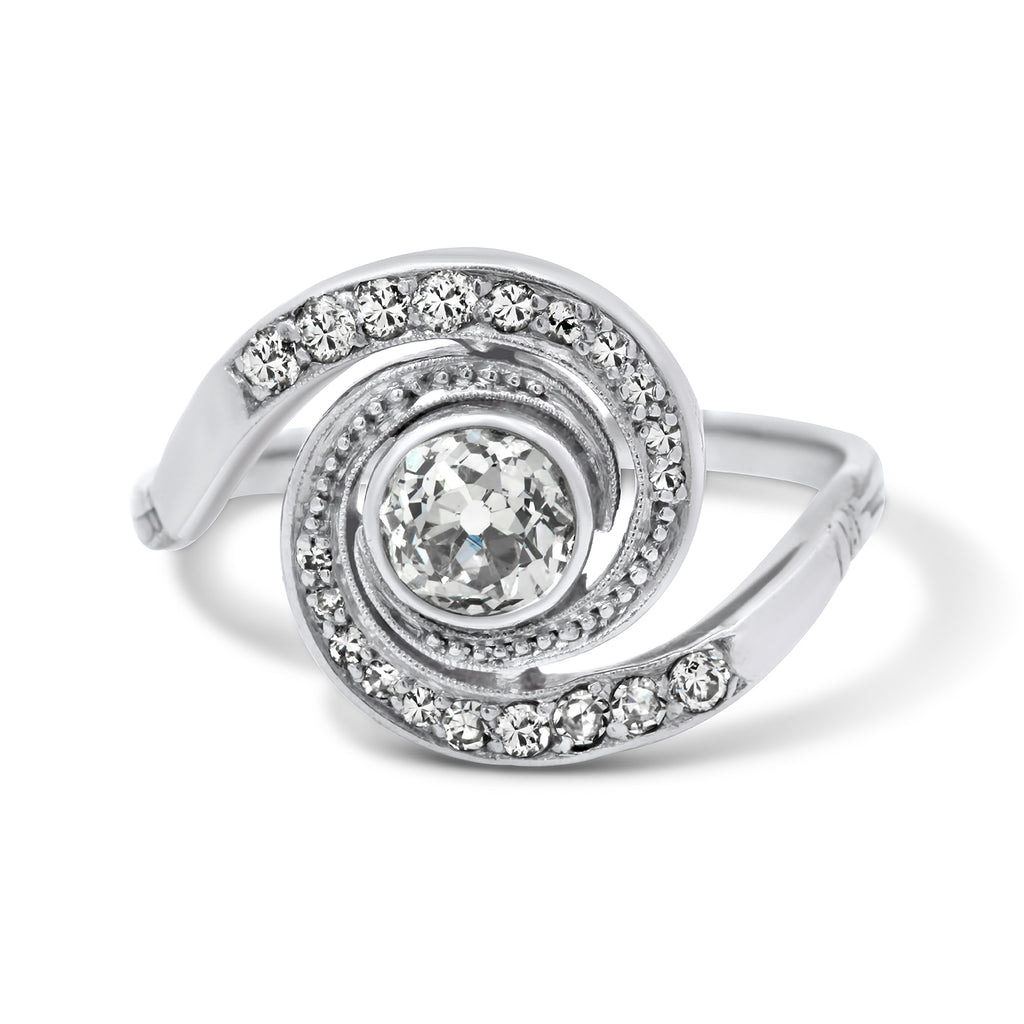 14k white gold old mine diamond swirl engagement ring designyard vintage jewellery collection dublin ireland