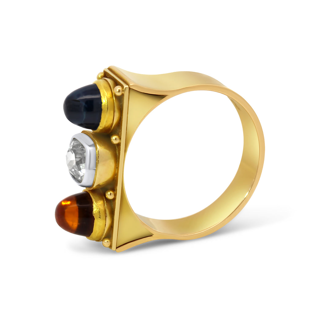 14k yellow gold blue sapphire citrine old mine diamond ring designyard vintage jewellery collection 