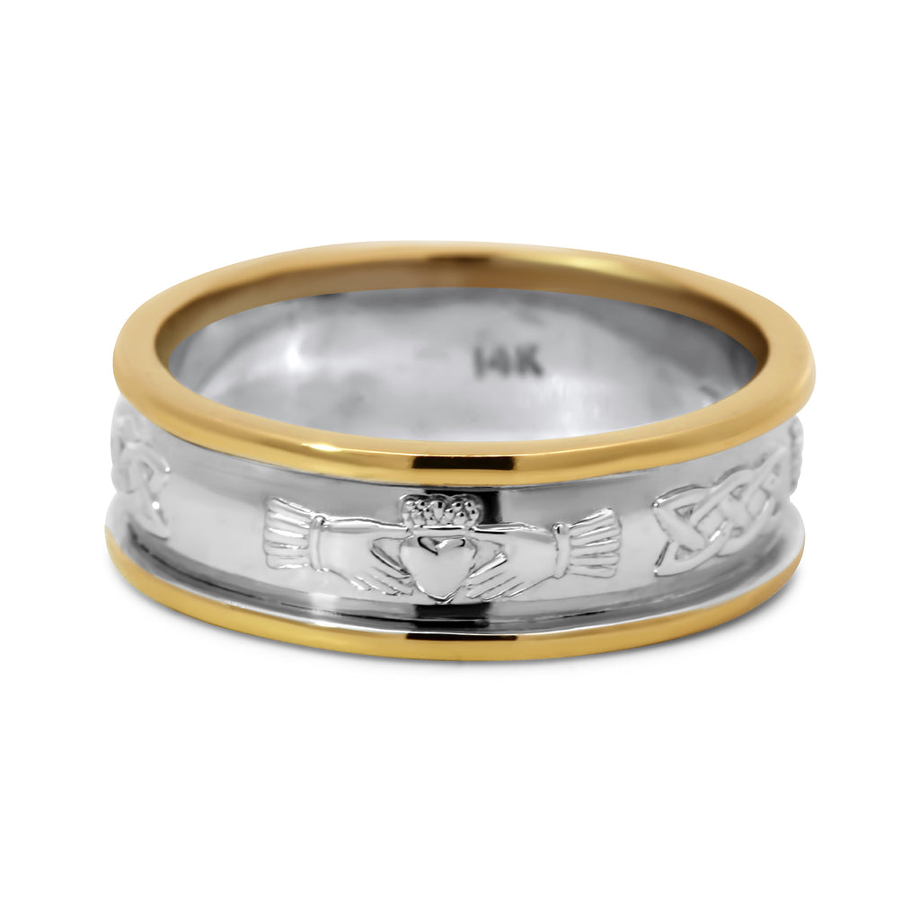 14k yellow white gold claddagh mens wedding ring designyard jewellery gallery dublin ireland