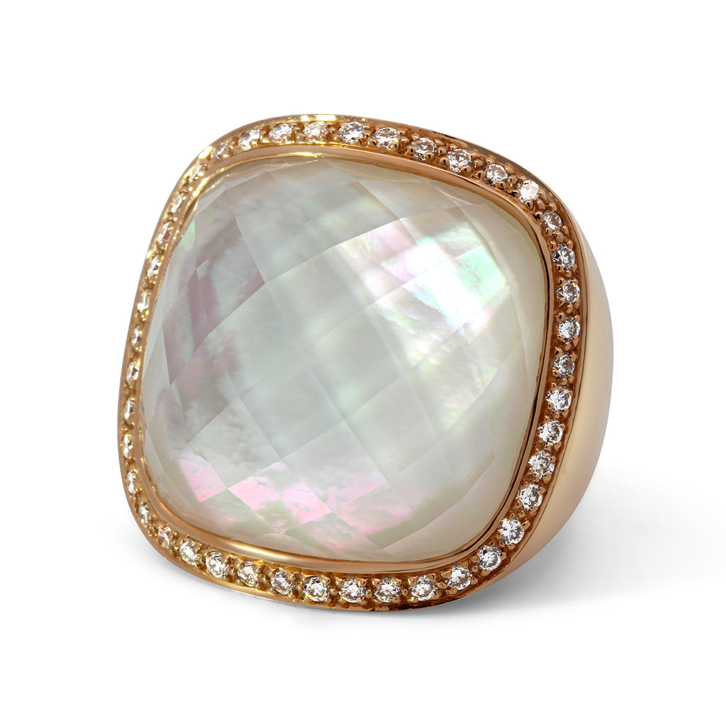 18k rose gold diamond quartz MOP cocktail ring designyard contemporary jewellery gallery dublin ireland