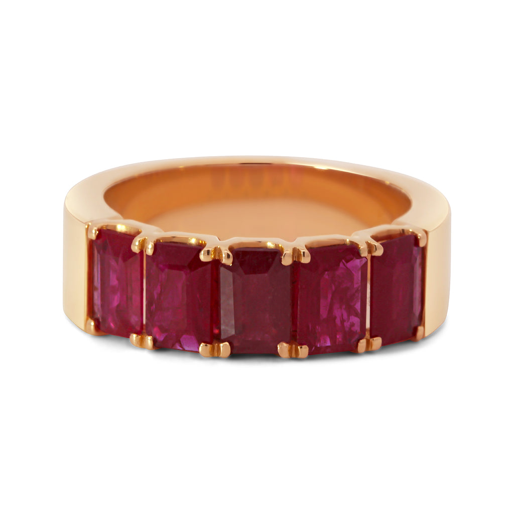 18k rose gold ruby five stone eternity ring designyard contemporary jewellery gallery dublin ireland
