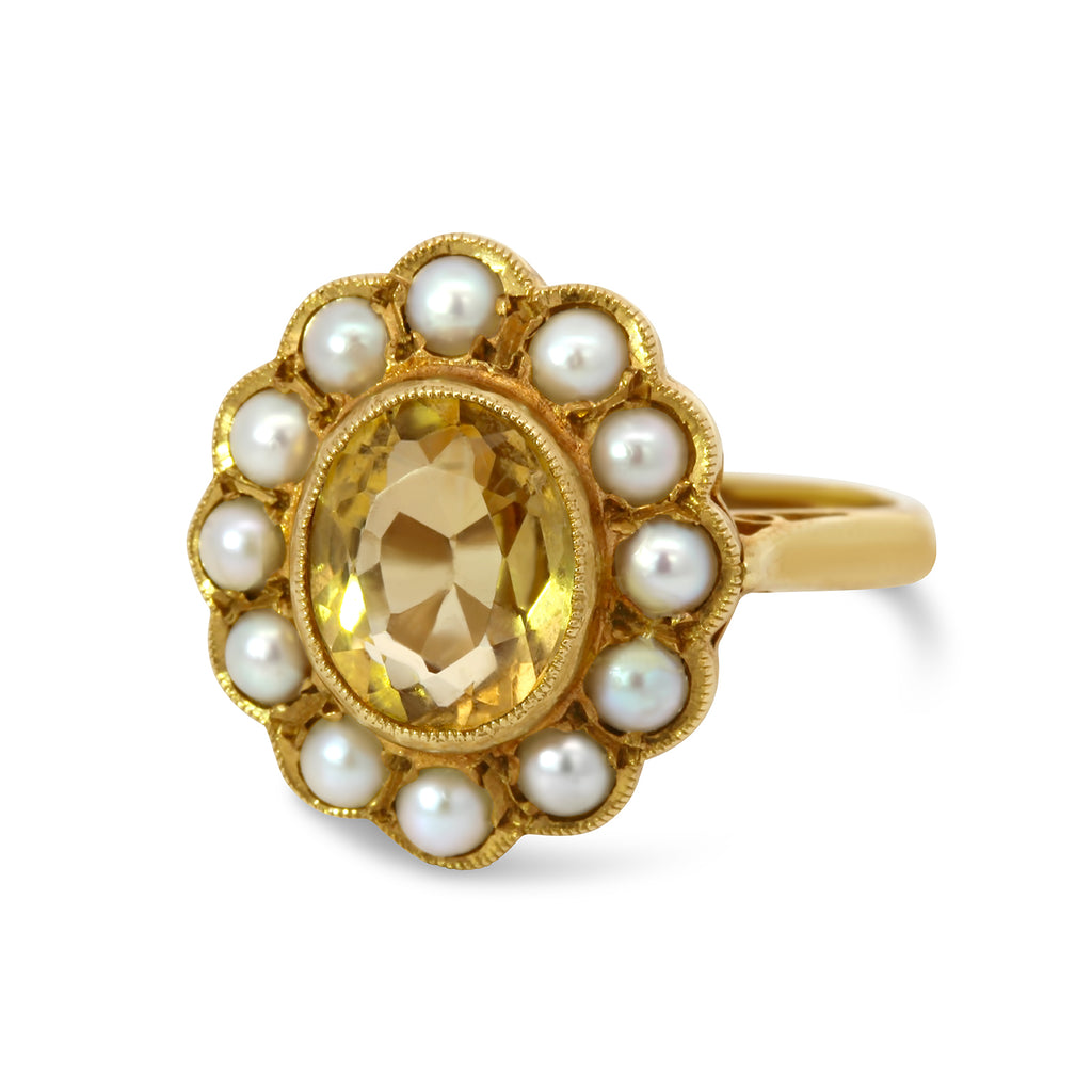 18k yellow gold citrine pearl cluster ring designyard curated vintage jewellery collection dublin ireland