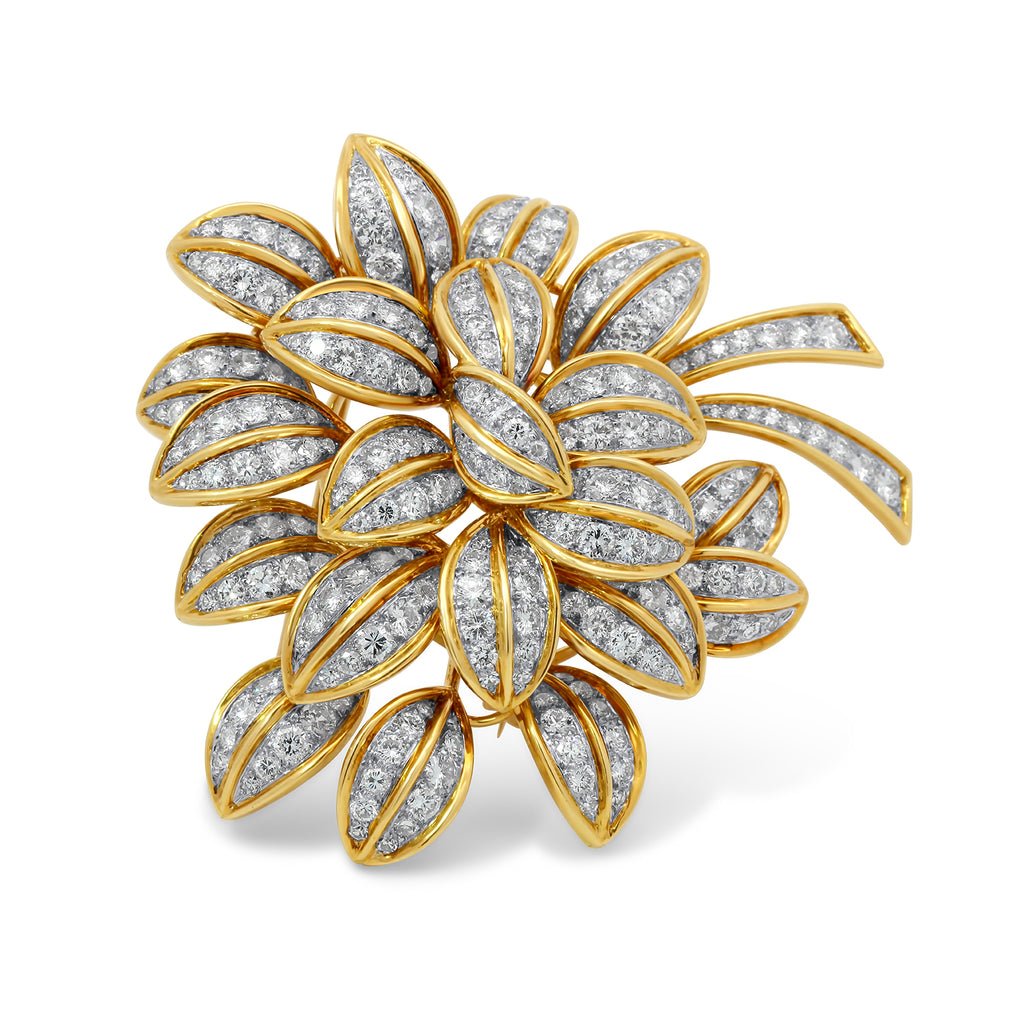18k yellow gold platinum diamond set flower brooch designyard vintage jewellery collection dublin ireland