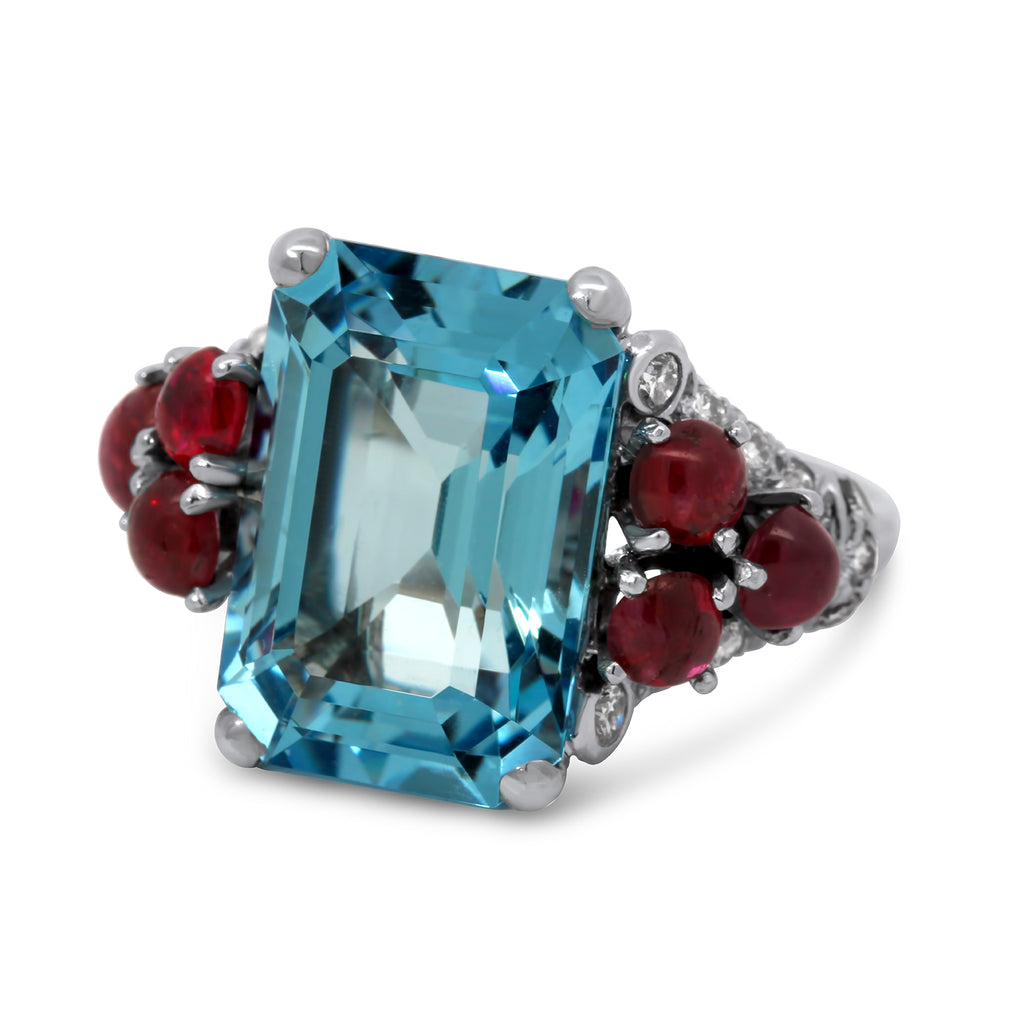 platinum aquamarine ruby diamond statement ring designyard vintage jewellery collection dublin ireland