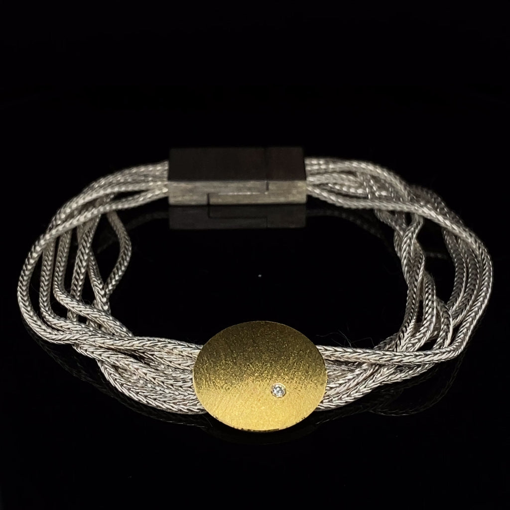 Manu - Sterling Silver 22k Yellow Gold Bi-metal Multi Strand Diamond Bracelet - DESIGNYARD, Dublin Ireland.