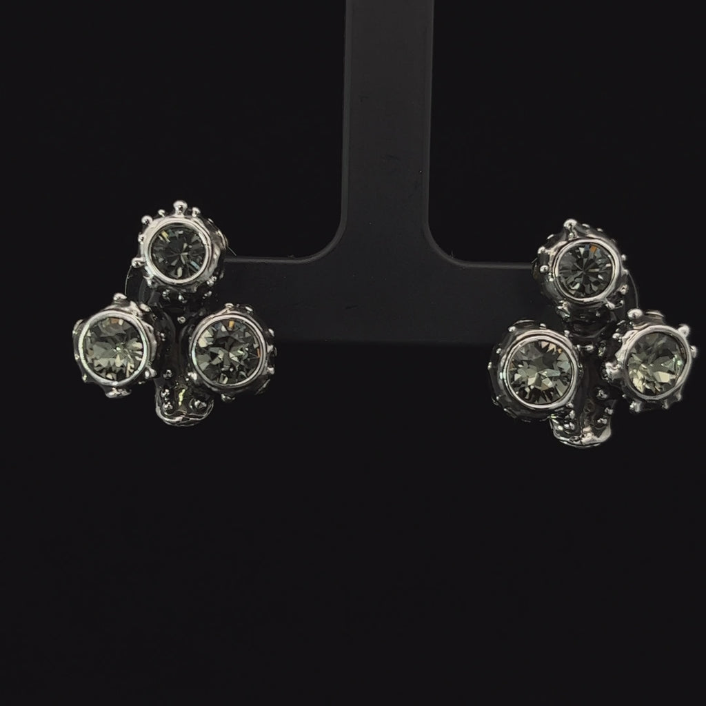 Simon Harrison - Coral Crystal Grey Enamel Cluster Earrings - DESIGNYARD, Dublin Ireland.