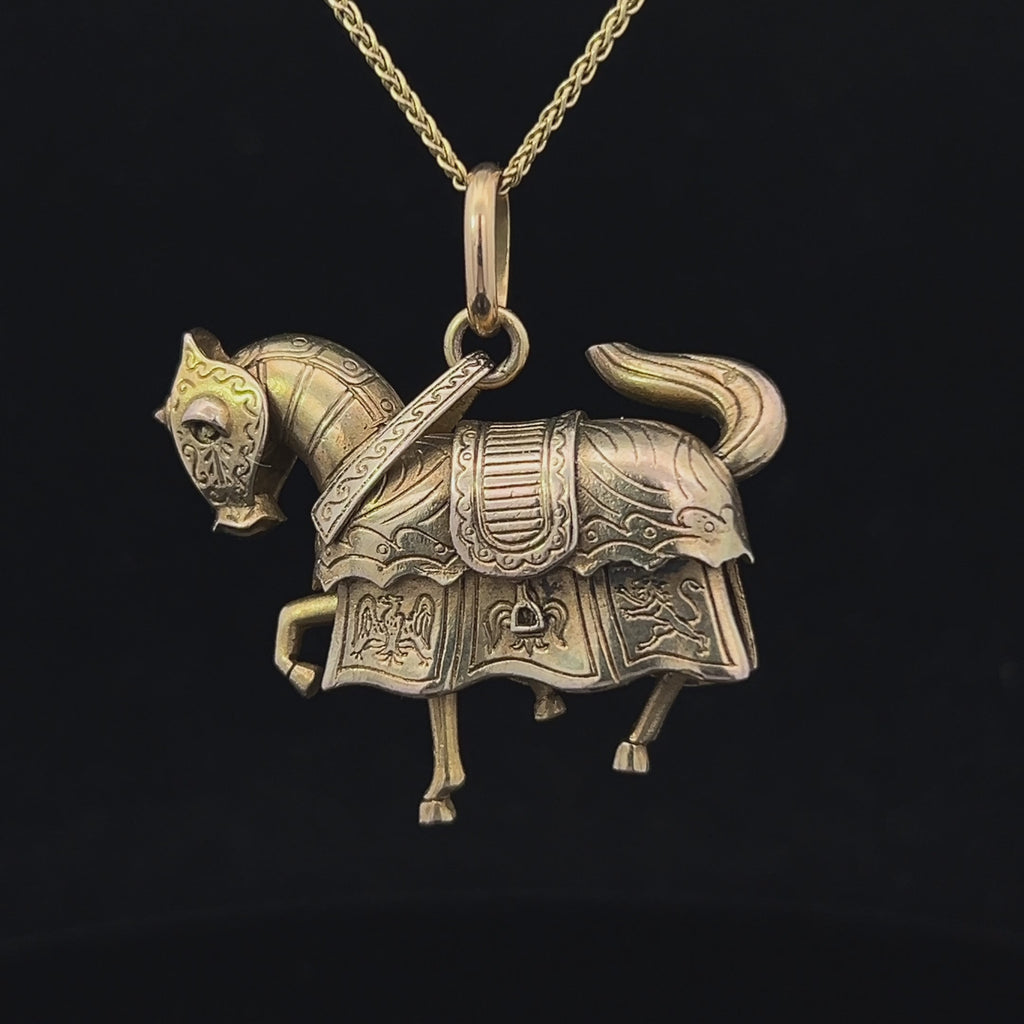 14k yellow gold knights horse pendant designyard antique jewllery collection dublin ireland
