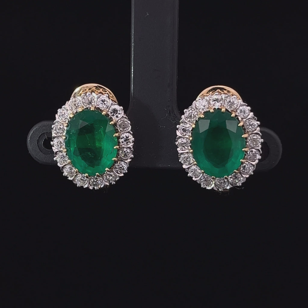 18k yellow white gold emerald diamond clip on cluster earrings designyard curated vintage jewellery collection dublin ireland