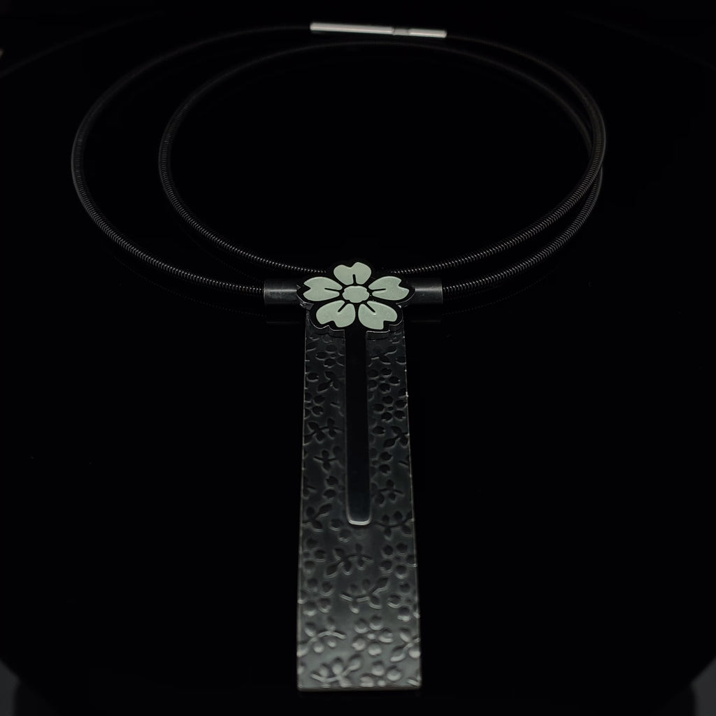 Jane Moore - Oxidised Sterling Silver White Flower Enamel Necklace - DESIGNYARD, Dublin Ireland.