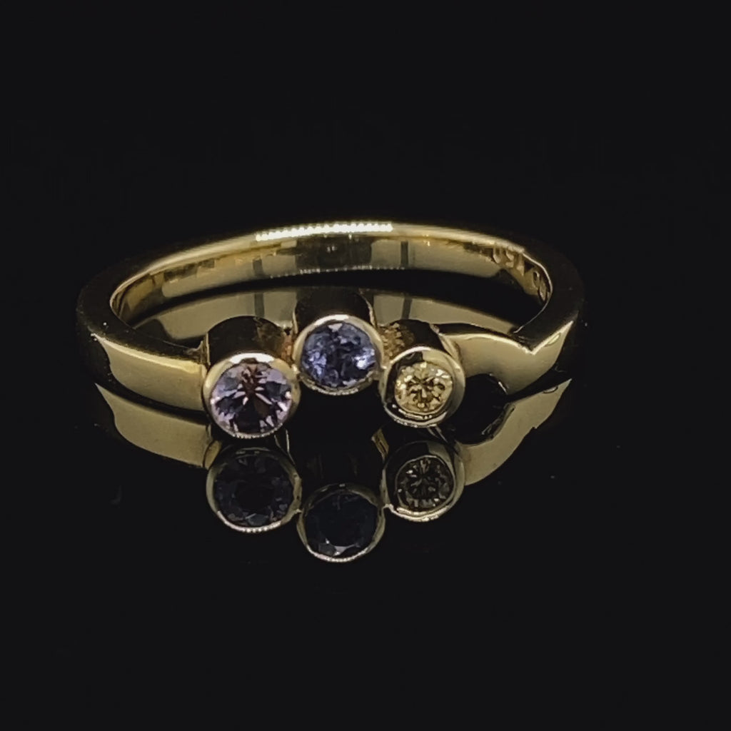 Friederike Grace - 18k Yellow Gold Spinel Tanzanite Diamond Ring - DESIGNYARD, Dublin Ireland.