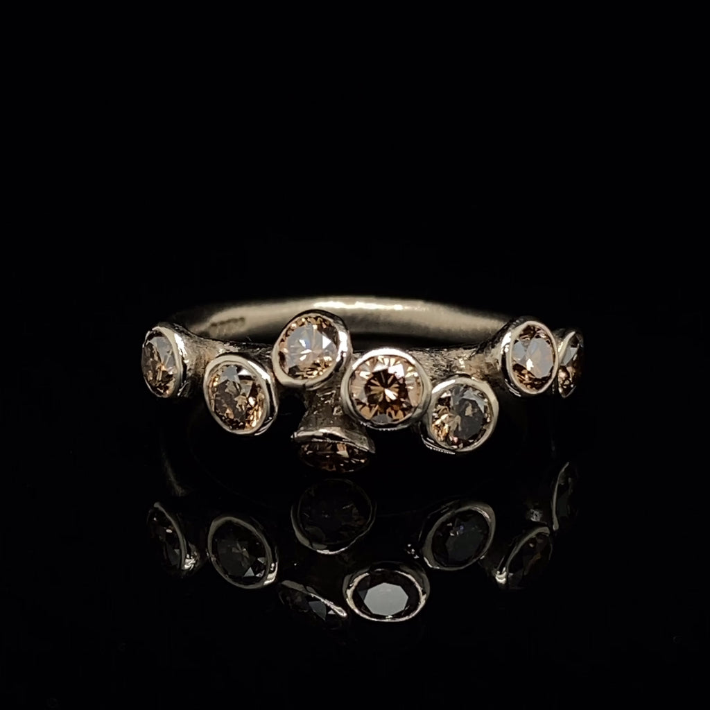 Diana Porter - 18k White Fair Trade Gold 8 Cognac Diamond alternative engagement Ring - DESIGNYARD, Dublin Ireland