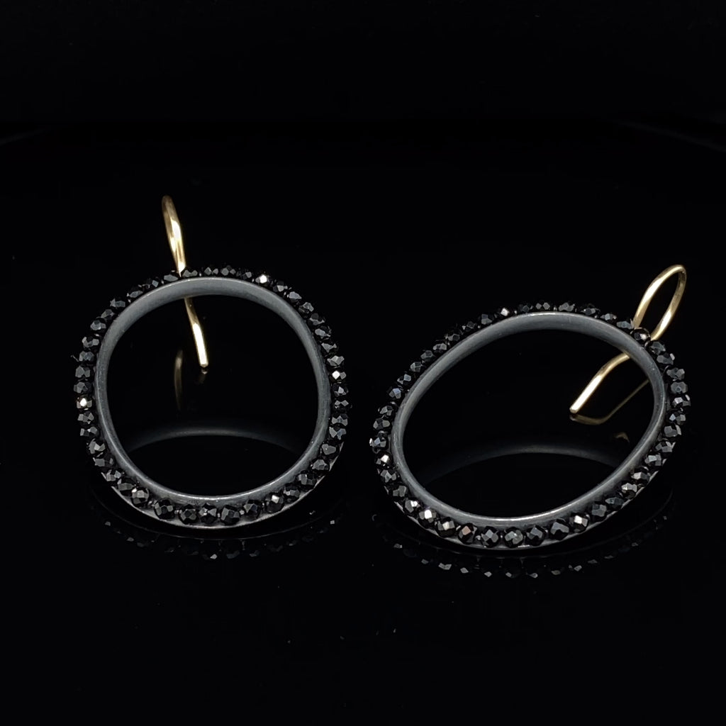 Sophia Epp - Oxidized Silver 18k Yellow Gold Black Spinel Large Oval Earrings - DESIGNYARD, Dublin Ireland.