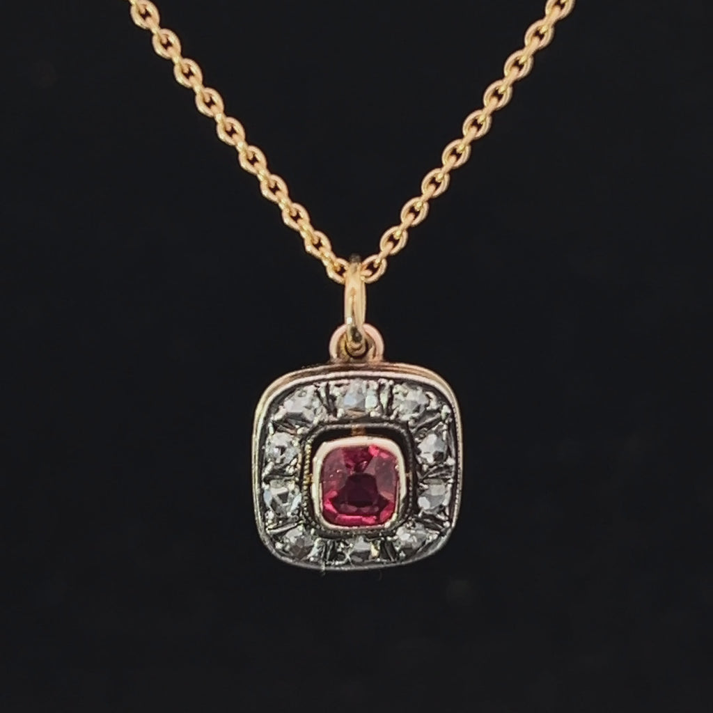 18k yellow gold silver rose cut diamond spinel pendant designyard antique jewellery collection dublin ireland