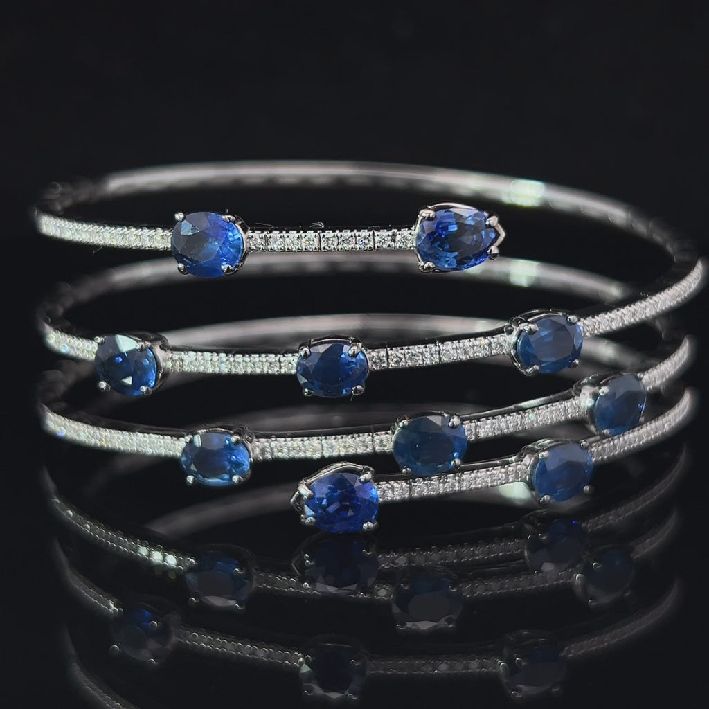 18k white gold blue sapphire diamond flexible bangle designyard contemporary jewellery gallery dublin ireland 