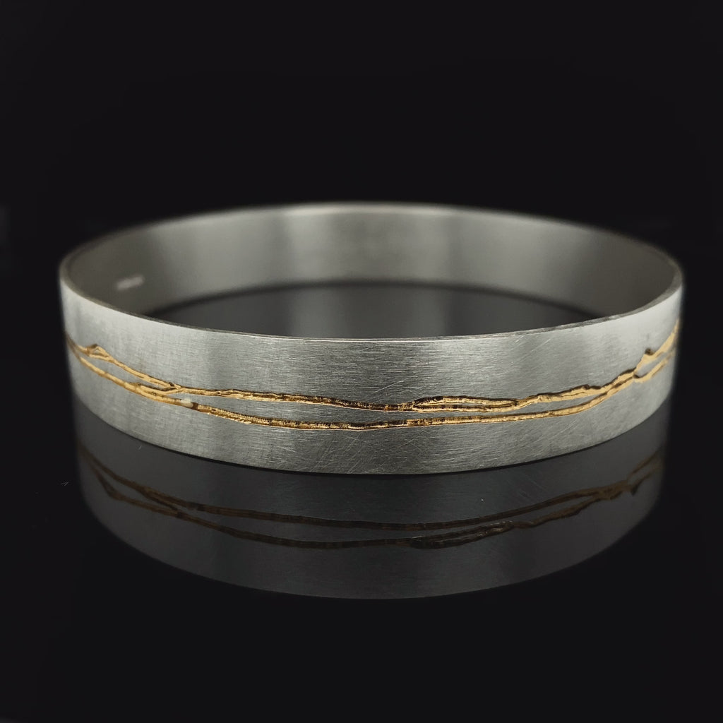 Kate Smith contemporary Sterling Silver Wide Etched Bangle - DESIGNYARD, Dublin Ireland