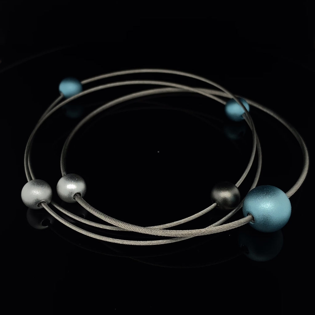 Ursula Muller - Light Blue Grey Beads Aluminium Bracelet - DESIGNYARD, Dublin Ireland.