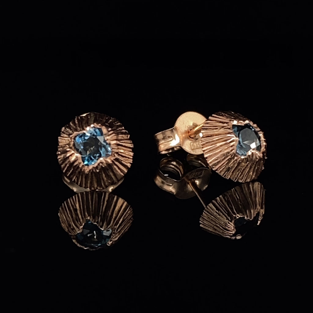 Martina Hamilton - 9k Rose Gold Seashore Blue Topaz Stud Earrings - DESIGNYARD, Dublin Ireland.