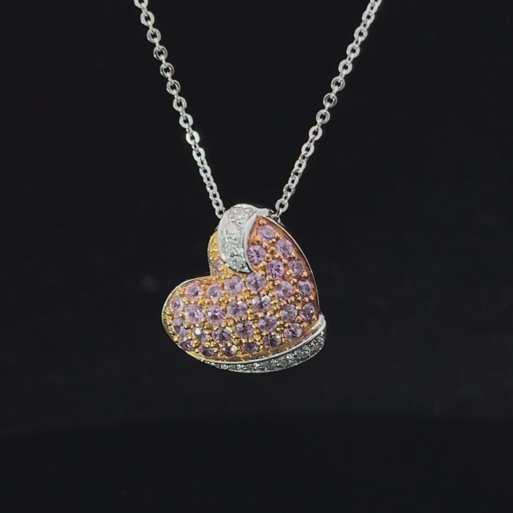 18k white gold pink sapphire diamond heart pendant designyard vintage jewellery collection dublin ireland