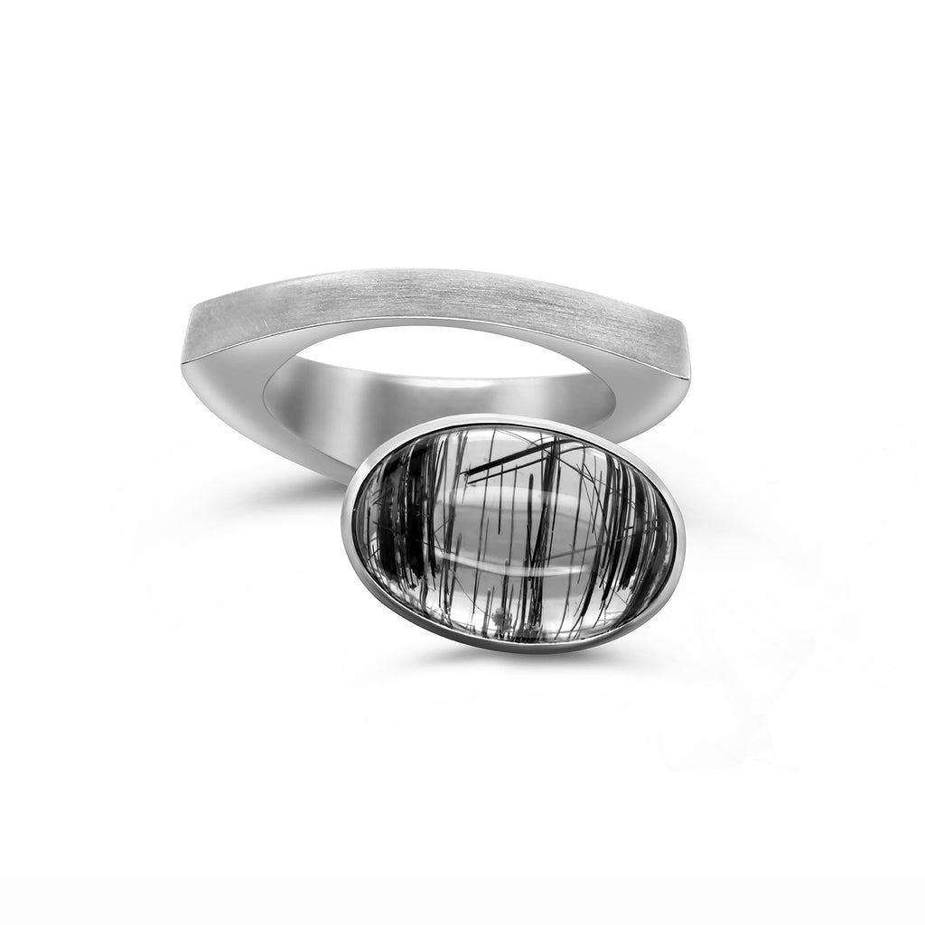 Angela Hubel - Sterling Silver Laguna Ring With Tourmalinated Quartz - DESIGNYARD, Dublin Ireland.