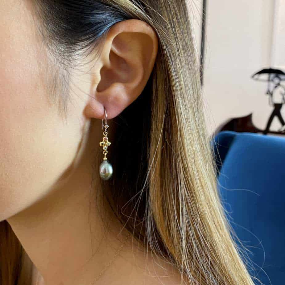 Cassie McCann - 18k Yellow White Gold Tahitian Pearl Coloured Diamond Eos Earrings - DESIGNYARD, Dublin Ireland.