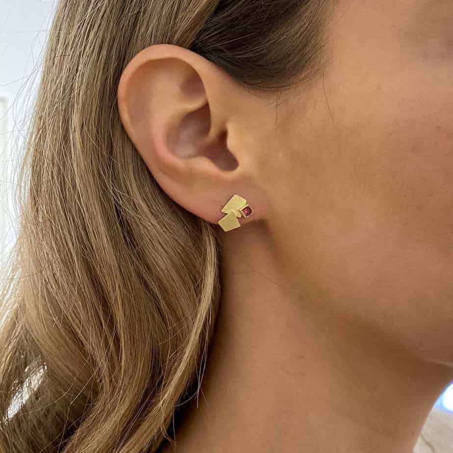 Catherine Mannheim - 18k Yellow Gold Amethyst Pink Tourmaline Earrings - DESIGNYARD, Dublin Ireland.