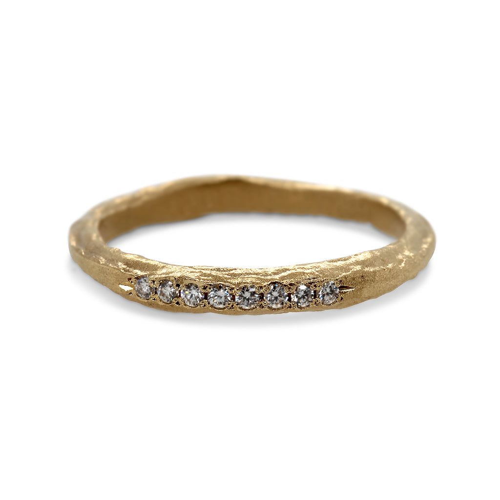 Diana Porter - 18k Yellow Fairtrade Gold Textured 8 Diamond Wedding Ring - DESIGNYARD, Dublin Ireland.