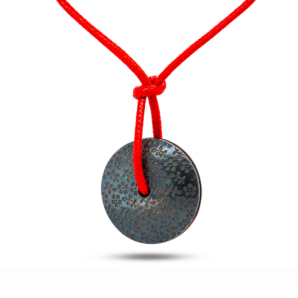Jane Moore - Oxidised Sterling Silver Red Chinese Cord Necklace - DESIGNYARD, Dublin Ireland.