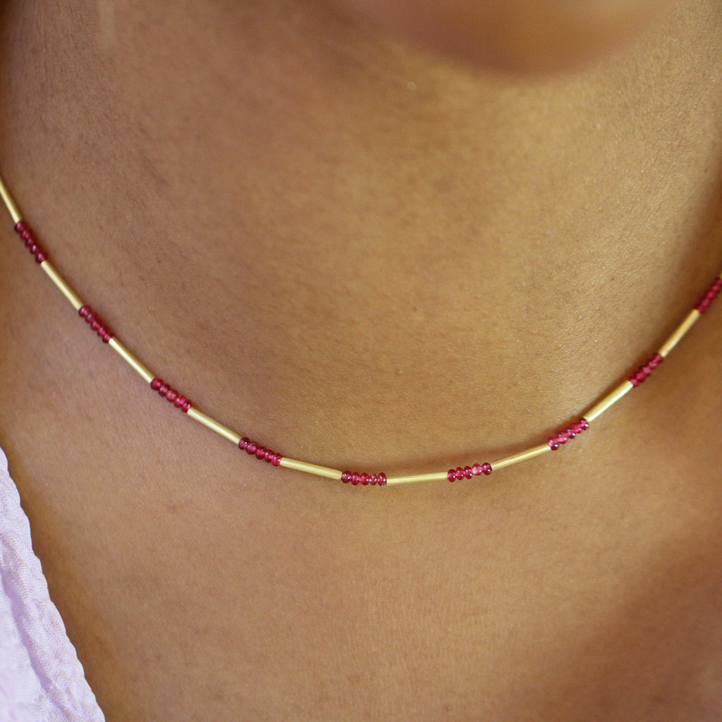 Jean Scott-Moncrieff - 18k Yellow Gold Pink Spinel Necklace - DESIGNYARD, Dublin Ireland.