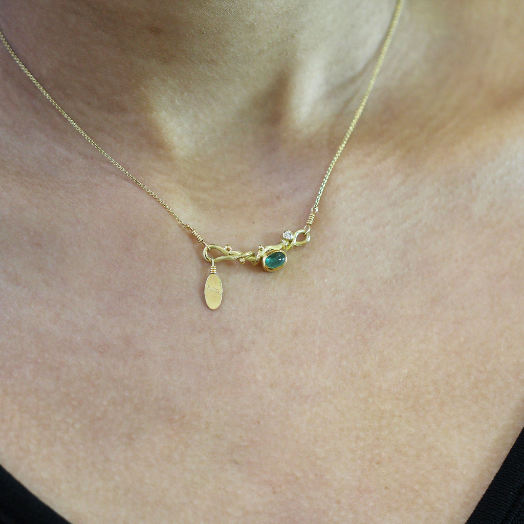 Josephine Bergsøe - 18k 22k Yellow Gold Seafire Emerald Diamond Necklace - DESIGNYARD, Dublin Ireland.