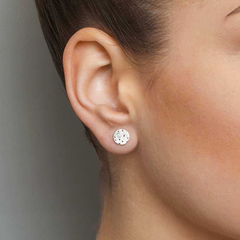 Kate Smith - Sterling Silver Round Spotty Diamond Earrings - DESIGNYARD, Dublin Ireland.