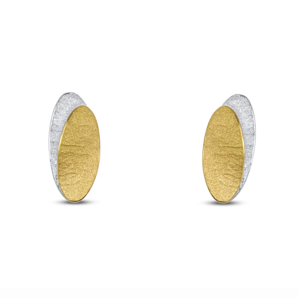 Manu - Sterling Silver 22k Yellow Gold Bi-Metal Layered Oval Earrings - DESIGNYARD, Dublin Ireland.