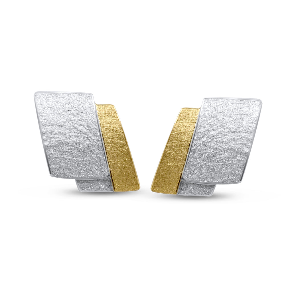 Manu - Sterling Silver 22k Yellow Gold Bi-Metal Perspective Earrings - DESIGNYARD, Dublin Ireland.