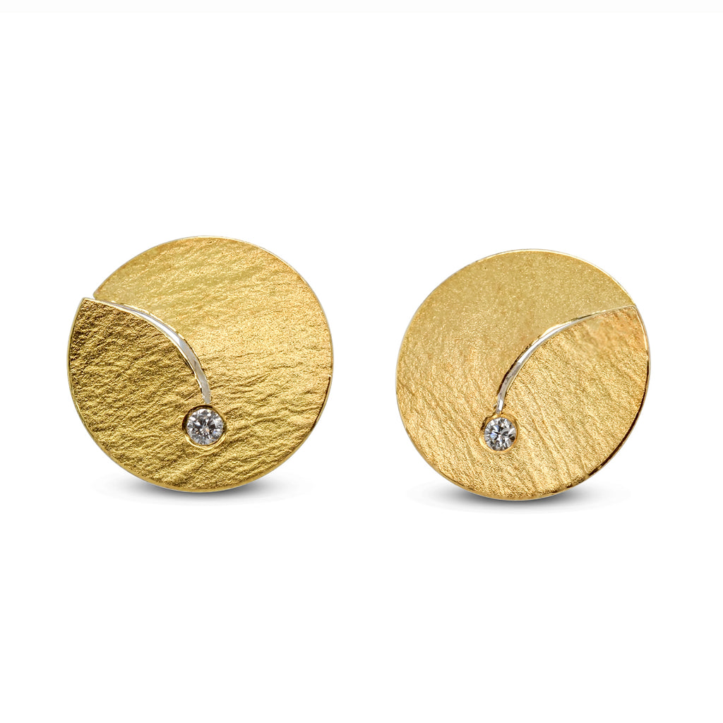 Manu - Silver 22k Yellow Gold Bi Metal Split Round Diamond Earrings - DESIGNYARD, Dublin Ireland.