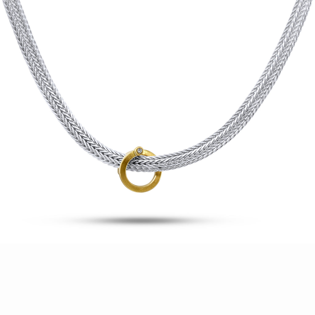 Manu - Sterling Silver 22k Yellow Gold Bi-Metal Floating Diamond Necklace - DESIGNYARD, Dublin Ireland.