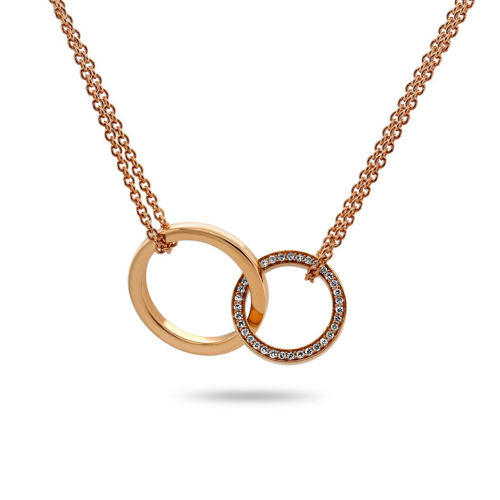 Meister - 18k Rose Gold Two Rings Interlocking Diamond Necklace - DESIGNYARD, Dublin Ireland.