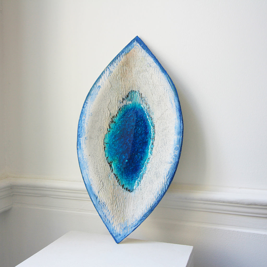 Michele Hannan - Ceramic Blue Leaf III Large Wall Plate - DESIGNYARD, Dublin Ireland.