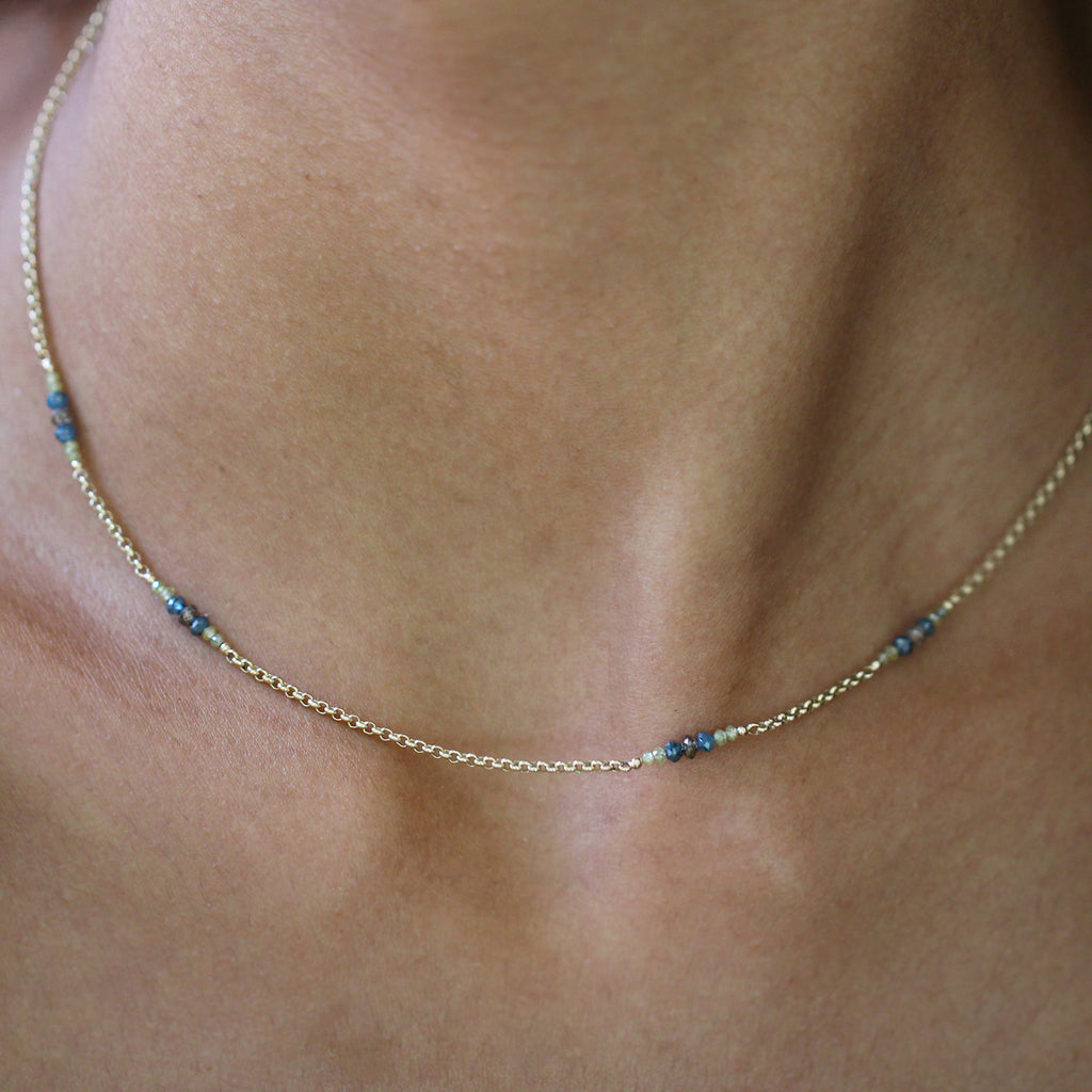 Myriam Oude Vrielink - 14k Yellow Gold Faceted Ocean Green Diamond Necklace - DESIGNYARD, Dublin Ireland.