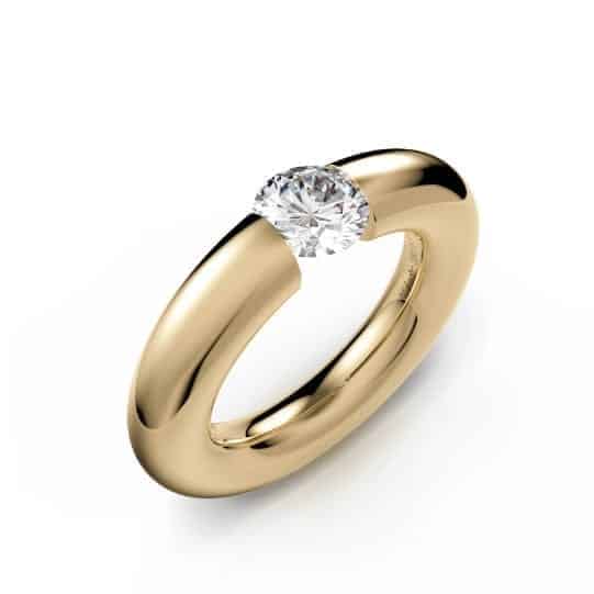 Niessing - 18k Yellow Gold Spannring Round Engagement Ring - DESIGNYARD, Dublin Ireland.