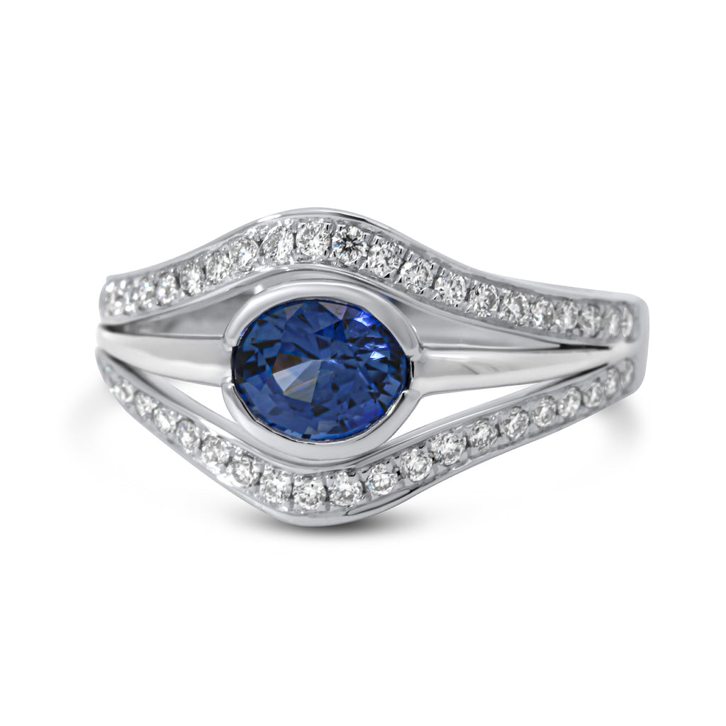 Ronan Campbell - Platinum Blue Sapphire Diamond Nazar Ring - DESIGNYARD, Dublin Ireland.