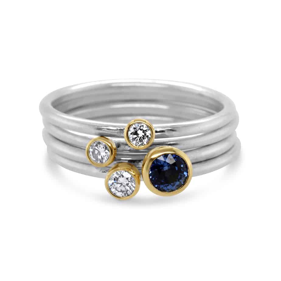 Shimara Carlow - Sterling Silver 18k Yellow Gold Blue Sapphire Diamond Stacking Ring - DESIGNYARD, Dublin Ireland.
