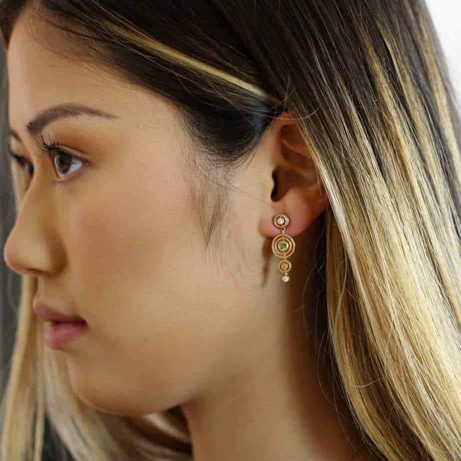 Shimell And Madden - 18k Rose Gold Yellow Sapphire Diamonds Alignment Nova Drop Earrings - DESIGNYARD, Dublin Ireland.