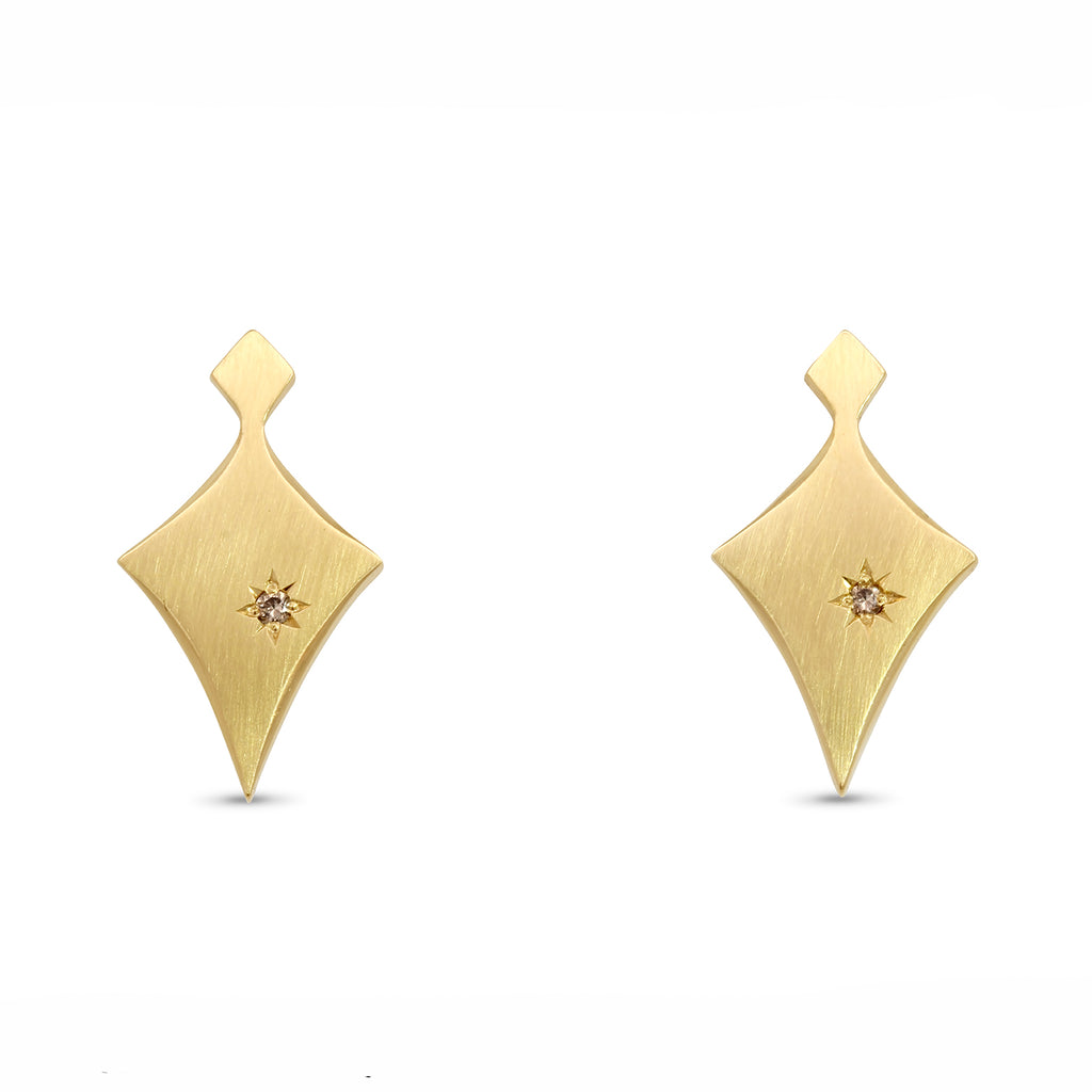 Síne Vasquez - 14k Yellow Gold Large Lark Diamond Stud Earrings - DESIGNYARD, Dublin Ireland.