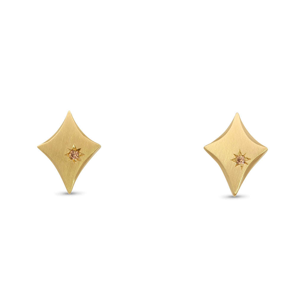 Síne Vasquez - 14k Yellow Gold Small Diamond Lark Stud Earrings - DESIGNYARD, Dublin Ireland.