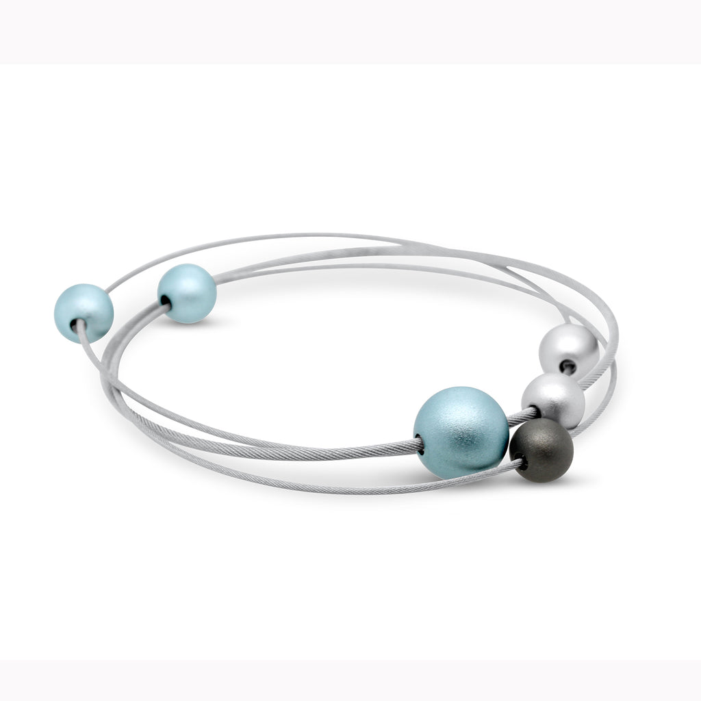 Ursula Muller - Light Blue Grey Beads Aluminium Bracelet - DESIGNYARD, Dublin Ireland.