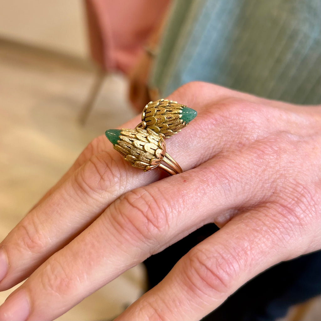 Photograph 4 of Vintage 18k Yellow Gold Emerald Pine Cone Ring. Available on DESIGNYARD.com and in our Jewellery Shop Dublin, Ireland. Free Worldwide Shipping with DHL.