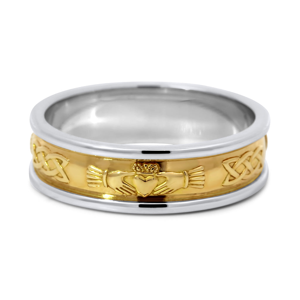 14k white yellow gold claddagh mens wedding ring designyard jewellery gallery dublin ireland