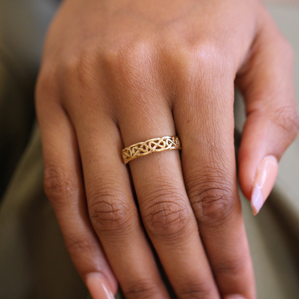Photograph 2 of 14k Yellow Gold Women's Celtic Wedding Ring. Handmade in Ireland. Available on DESIGNYARD.com and in our Jewellery Shop Dublin, Ireland. Free Worldwide Shipping with DHL.
