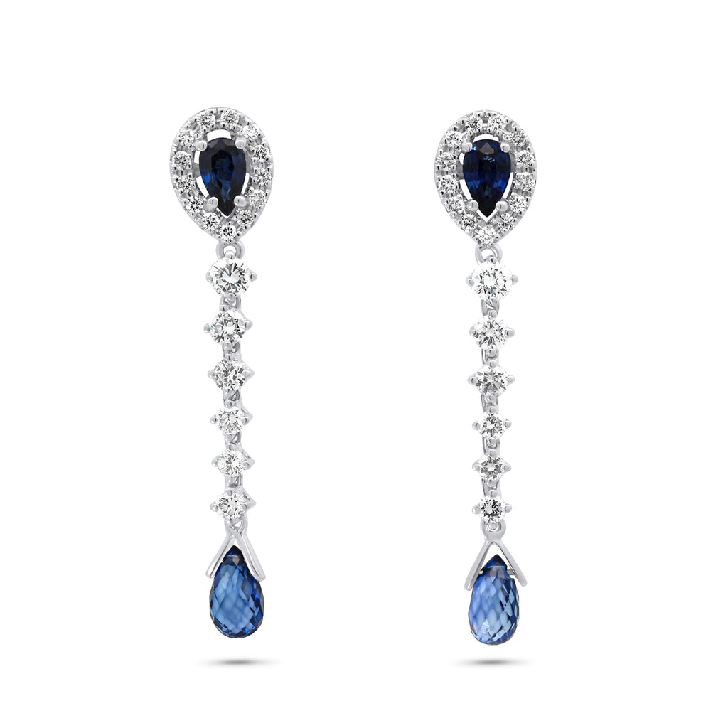 18k white gold blue sapphire diamond drop earrings designyard contemporary jewellery gallery dublin ireland