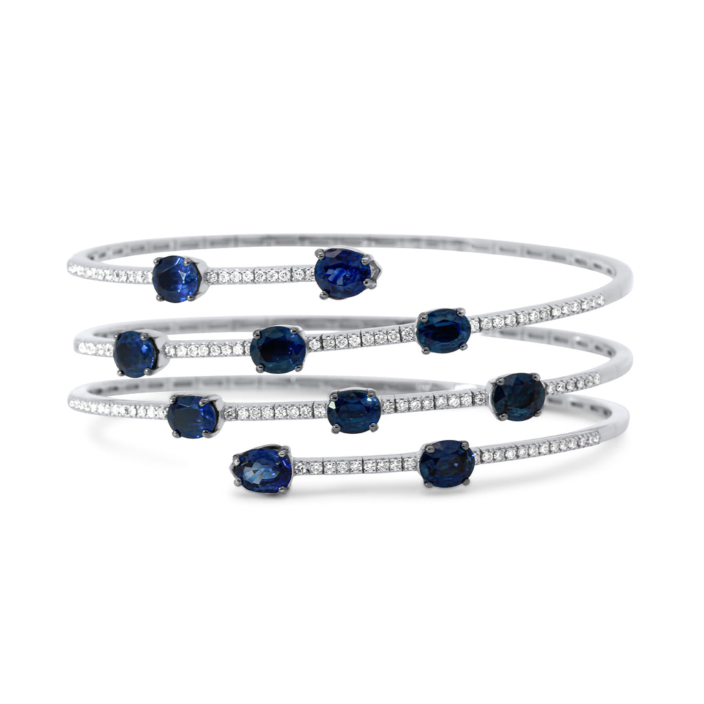 18k white gold blue sapphire diamond flexible bangle designyard contemporary jewellery gallery dublin ireland 