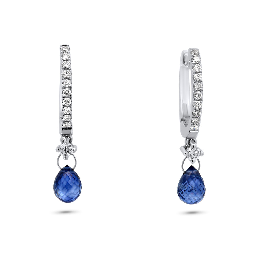 18k white gold blue sapphire diamond hoop drop earrings designyard contemporary jewellery gallery dublin ireland